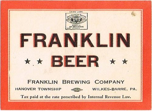 1936 Franklin Beer No Ref. PA122-04 Wilkes-Barre, Pennsylvania