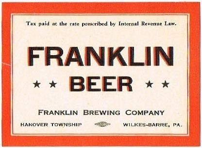 1936 Franklin Beer No Ref. PA122-03 Wilkes-Barre, Pennsylvania