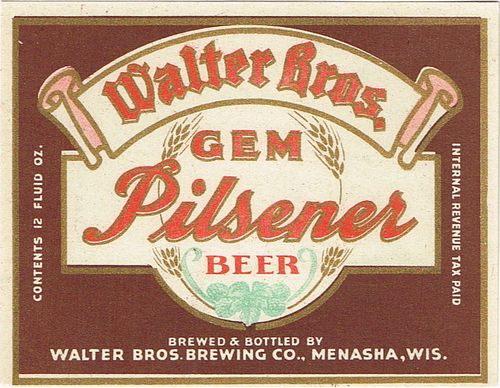 1938 Gem Pilsener Beer 12oz Menasha, Wisconsin