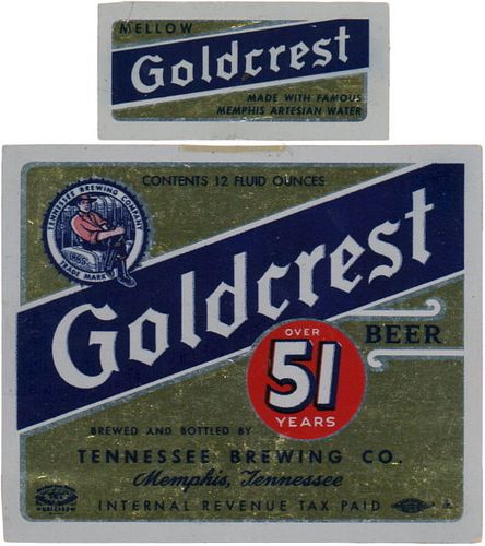 1943 Goldcrest Beer 12oz ES119-11 Memphis, Tennessee