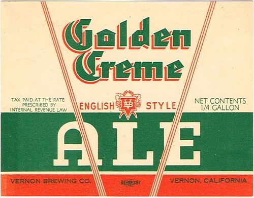 1934 Golden Creme Ale 32oz One Quart WS22-06 Vernon, California
