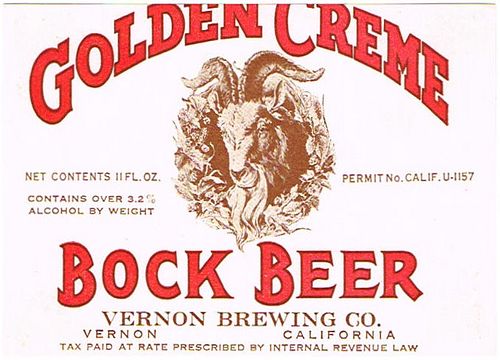 1933 Golden Creme Bock Beer 11oz WS22-09V Vernon, California