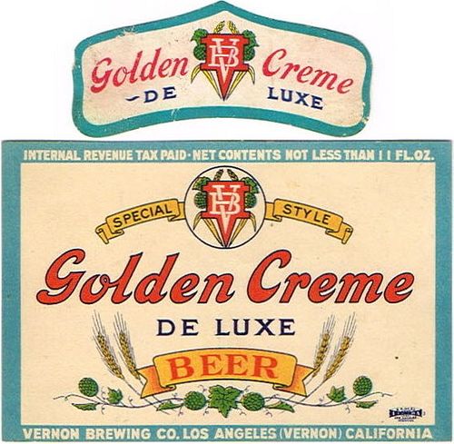 1941 Golden Creme De Luxe Beer 8oz WS22-05 Vernon, California