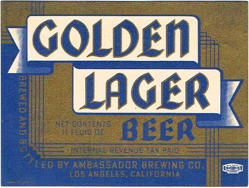 1939 Golden Lager Beer 11oz WS9-05 Los Angeles, California