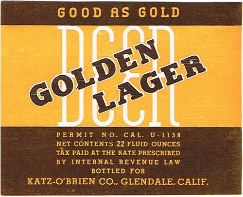 1933 Golden Lager Beer 22oz WS9-02 Los Angeles, California