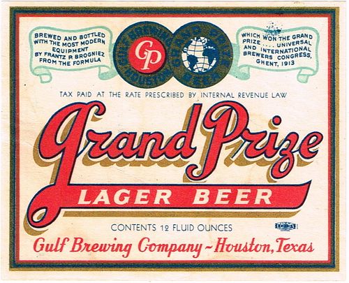 1936 Grand Prize Lager Beer 12oz WS102-19 Houston, Texas