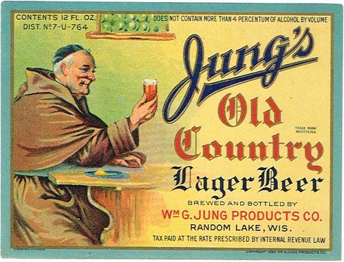 1933 Jung's Old Country Lager Beer 12oz WI428-07V Random Lake, Wisconsin