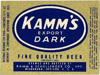 1947 Kamm's Export Dark Beer 12oz CS29-16 Mishawaka, Indiana
