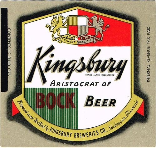 1947 Kingsbury Bock Beer 12oz WI Sheboygan, Wisconsin