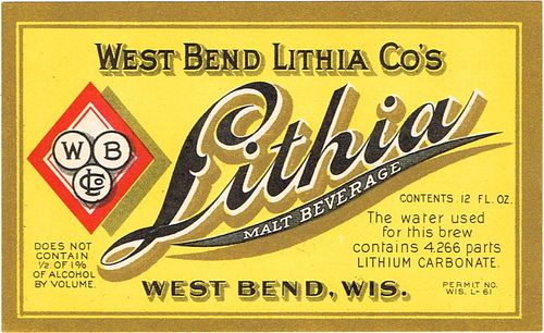 1925 Lithia Malt Beverage 12oz WI525-05 West Bend, Wisconsin