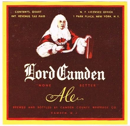 1957 Lord Camden Ale 32oz One Quart Camden, New Jersey