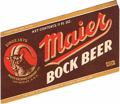 1933 Maier Bock Beer 11oz WS17-09 Los Angeles, California