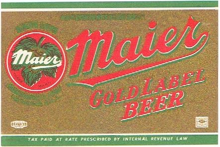 1936 Maier Gold Label Beer 11oz WS17-20 Los Angeles, California