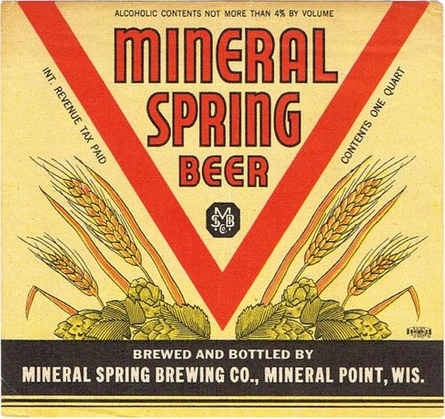1939 Mineral Spring Beer 32oz One Quart Mineral Point, Wisconsin