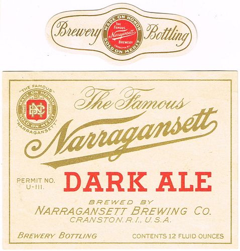 1933 Narragansett Dark Ale 12oz ES114-07 Providence, Rhode Island