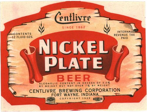 1938 Nickel Plate Beer 12oz CS16-05V Fort Wayne, Indiana