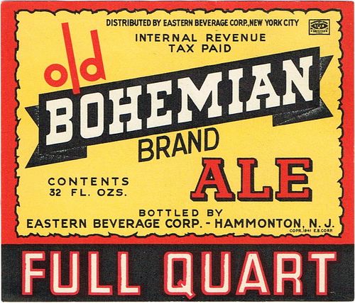 1939 Old Bohemian Brand Ale 32oz One Quart ES89-02v Hammonton, New Jersey