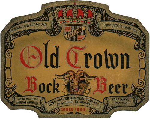 1940 Old Crown Bock Beer 12oz CS16-15 Fort Wayne, Indiana
