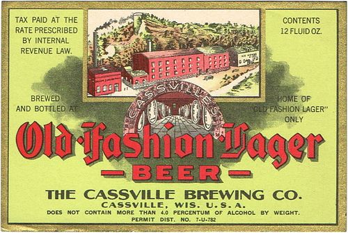 1933 Old Fashion Lager Beer 12oz Cassville, Wisconsin
