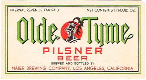 1937 Olde Tyme Pilsner Beer 11oz WS18-05 Los Angeles, California