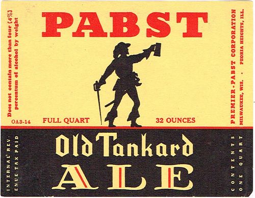 1937 Pabst Old Tankard Ale 32oz One Quart WI286-98V Milwaukee, Wisconsin