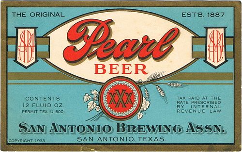 1935 Pearl Beer 12oz WS105-25v San Antonio, Texas