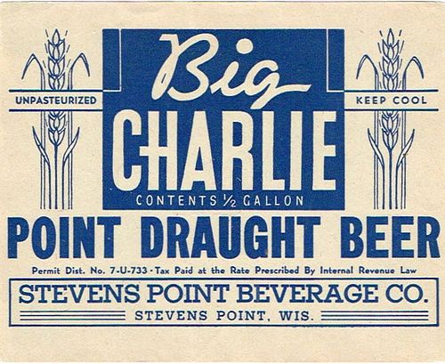 1935 Point Draught Beer 64oz Half Gallon WI477-10 Stevens Point, Wisconsin