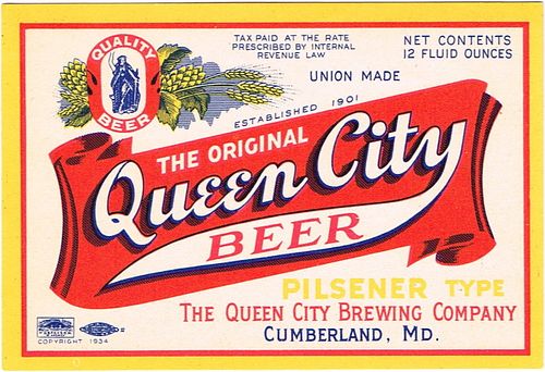 1941 Queen City Beer 12oz ES81-09 Cumberland, Maryland