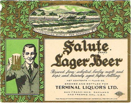1936 Salute Lager Beer 11oz WS13-02V Los Angeles, California