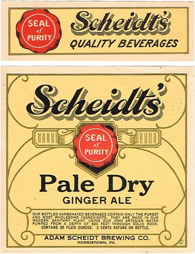 1935 Scheidt's Pale Dry Ginger Ale No Ref. PA59-06 Norristown, Pennsylvania