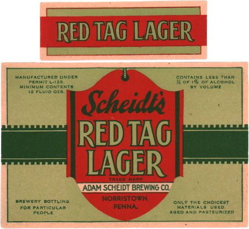 1928 Scheidt's Red Tag Lager 12oz PA59-21 Norristown, Pennsylvania