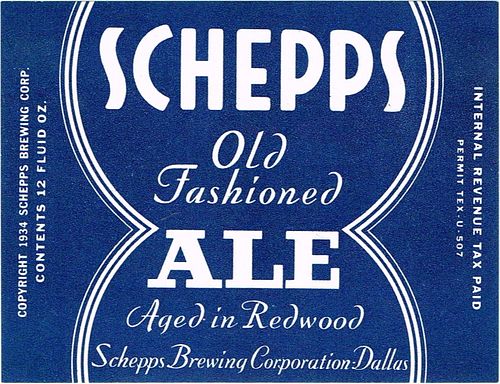 1935 Schepps Old Fashioned Ale 12oz WS100-01 Dallas, Texas