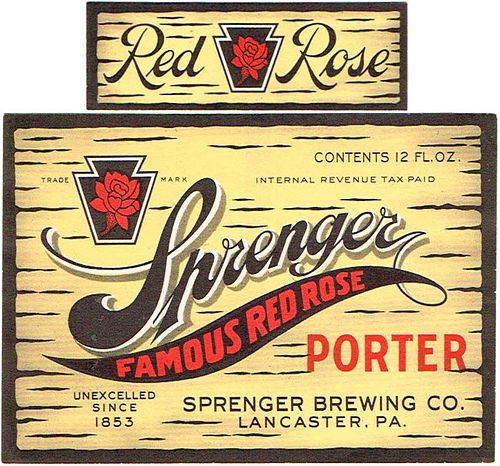 1937 Sprenger Porter 12oz PA46-04 Lancaster, Pennsylvania