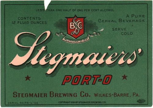 1927 Stegmaier's Port-O 12oz PA124-03 Wilkes-Barre, Pennsylvania