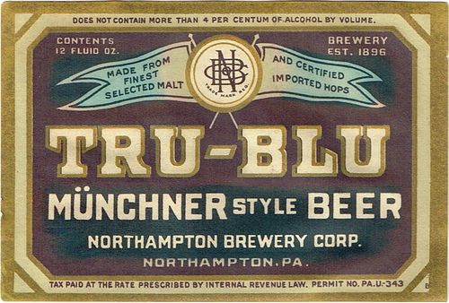 1933 Tru-Blu Munchner Style Beer 12oz PA61-18 Northampton, Pennsylvania