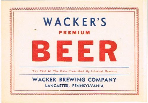 1939 Wacker's Premium Beer PA47-12 Lancaster, Pennsylvania