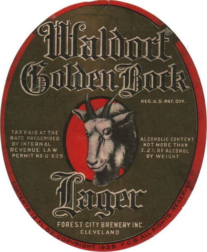 1935 Waldorf Golden Bock Lager Beer 12oz OH43-08 Cleveland, Ohio