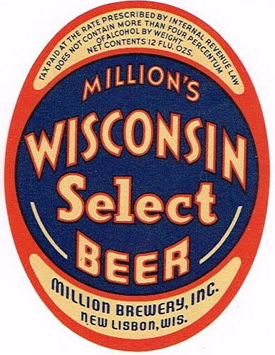 1937 Wisconsin Select Beer 12oz WI371-09 New Lisbon, Wisconsin