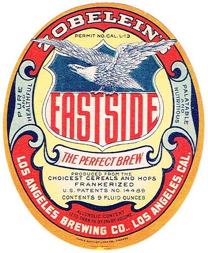 1928 Zobelein's Eastside Beverage 9oz WS14-20 Los Angeles, California