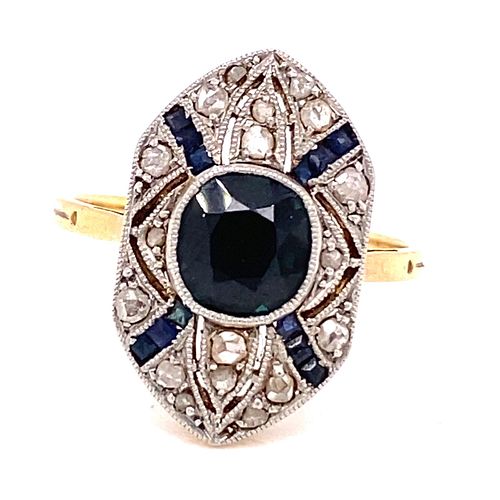 Art Deco 18K Diamond Sapphire Ring