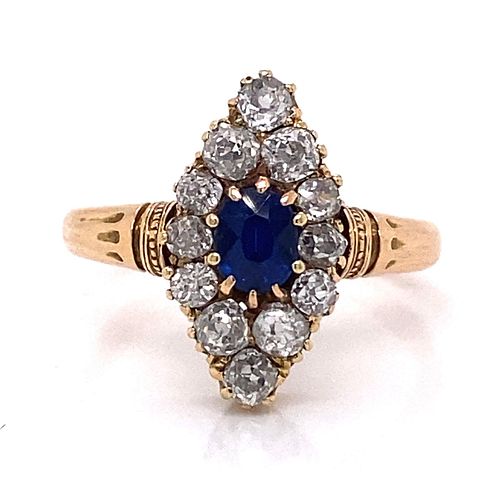 Victorian 14k Diamond Sapphire Rhombus Ring