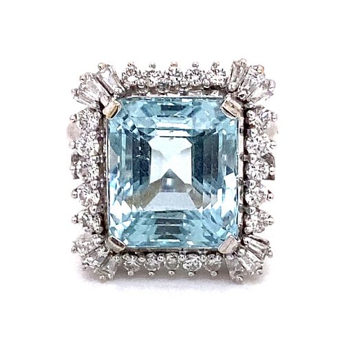 Platinum Retro Diamond Aquamarine Ring