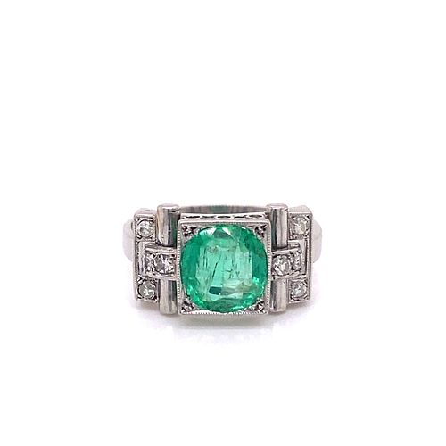 Art Deco Platinum Emerald Diamond RingÂ 