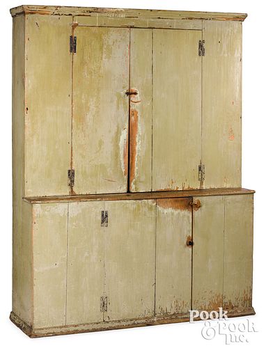 Painted pine stepback cupboard, early 19th c.