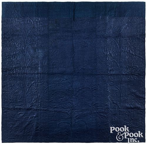 Blue lindsey woolsey quilt, early 19th c.