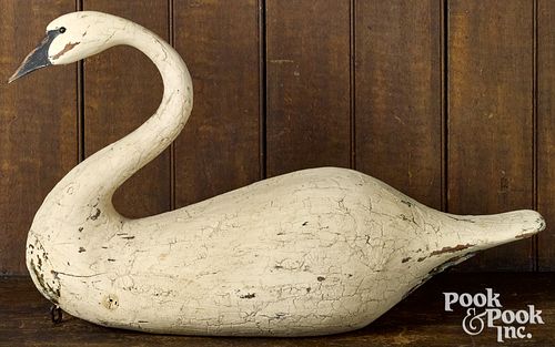 Carved and painted hollow body swan decoy