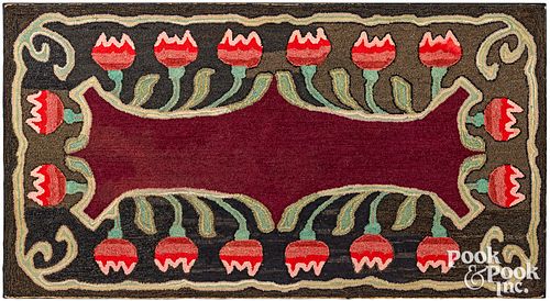 American hooked rug with tulips, early 20th c.