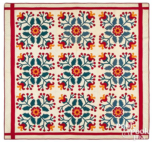 Appliqu? whig rose variant quilt, 19th c.