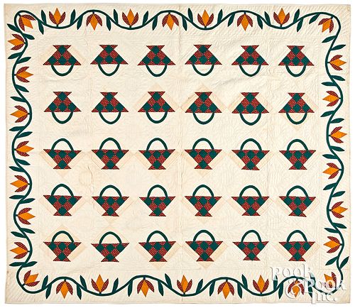 Basket quilt, 19th c., with tulip border