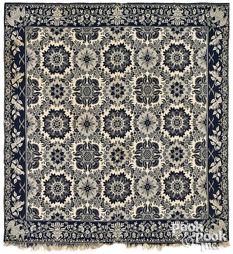 Indiana blue and white Jacquard coverlet, ca. 1860